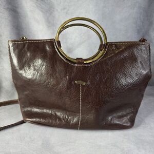 Brown Leather Handbag with Gold Accents